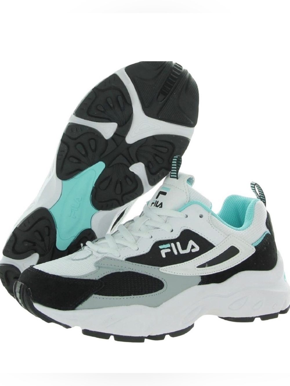 Fila Women's White Black Teal Layered Athletic Sneakers
